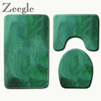 Zeegle Green Bathroom Mat Set Toilet Rugs Non-Slip Toilet Seat Cover Mat Bathroom Decor Shower Car Absobent Shower Floor Pad