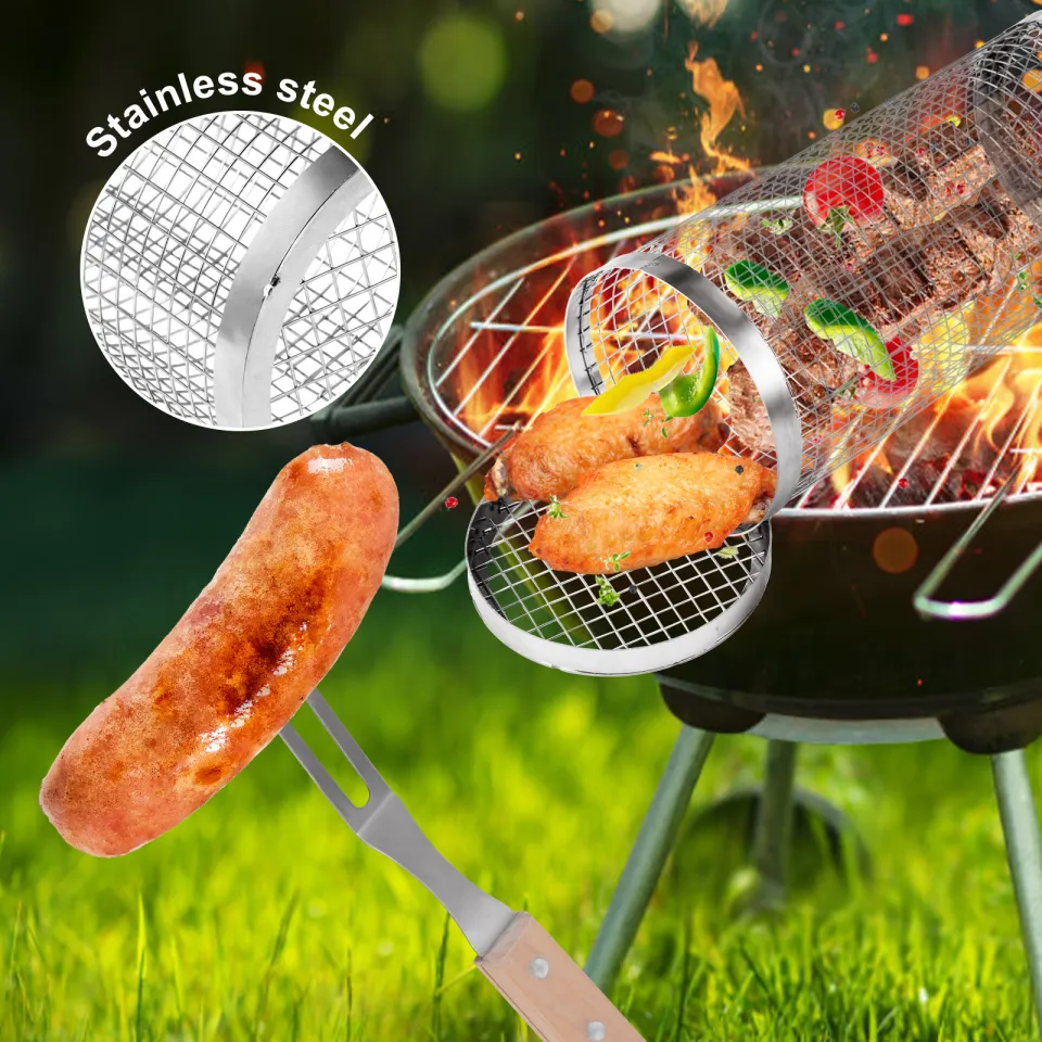 Grilling Basket Metal Mesh Barbecue Sausage Grilling Rack Net