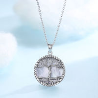 EUDORA 925 Sterling Silver Tree of Life Pendant Tree Leaf &amp; Goddess Mother of Pearl Necklace Vintage Jewelry with Box D475MB