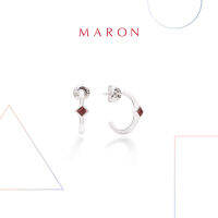 MARON✨ [ของแท้] ต่างหูเสริมดวง ต่างหูพลอยแท้ เงินแท้ แถมฟรี ผ้าเช็ดเครื่องประดับ มีใบรับประกัน พร้อมกล่อง พร้อมส่ง I My DAYS Hoop Earring with Red Garnet