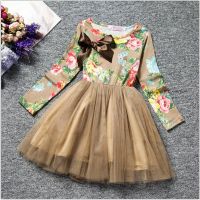 Vintage Flower Girls Dresses Spring Autumn Long Sleeve Kids Birthday Princess Party Gown 3 8 Yrs Children Casual Clothing