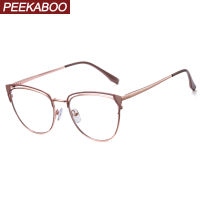 Peekaboo metal blue light blocking glasses for computer clear lens female cat eye glasses frame women black gold hot sale