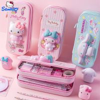 Sanrio เคสปากกากระเป๋าเครื่องเขียนการ์ตูนถุงดินสอน่ารัก Kawaii Cinnamoroll Melody กล่องดินสอของเล่นคลายเครียด