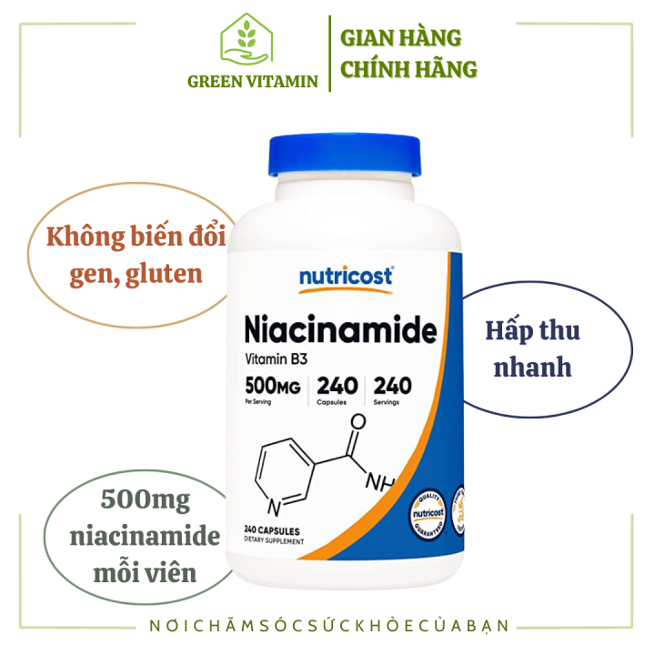 Nutricost Niacinamide Vitamin B3 500mg Viên uống hỗ trợ hệ tiêu hóa