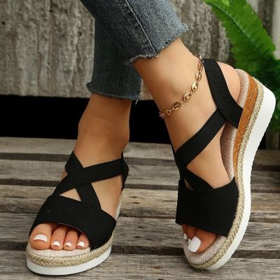 Womens Open Toe Platform Wedge Sandals 2023 Summer Plus Size Espadrilles Sandals for Women Retro Outdoor Ladies Casual Shoes