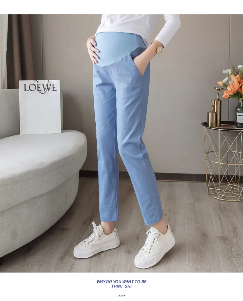 1809# Spring Thin Cotton Linen Maternity Pants Casual Belly Pants