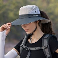 Tyui หมวกผมหางม้าฤดูร้อนพ่อแม่-เด็ก2023 Topi Memancing ผู้หญิง Topi Bucket ป้องกันรังสียูวีกลางแจ้งหมวกบังแดดปีนเขาบ๊อบปีกกว้าง