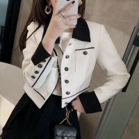 Hong Kong-style jacket women autumn short small fragrant style coats long-sleeve patchwork wild slim slimming small suit female