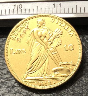 เหรียญปลอมสีทอง1912 Itlay 10 Lire