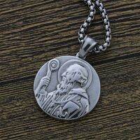 Trendy hair stylist to ward off evil exorcism saints Benedict amulet round pendant titanium steel m