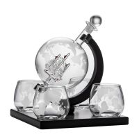 Whiskey Decanter Globe Set with 4 Etched Globe Whisky Glasses - for Liquor, Bourbon, Vodka Dropshipping