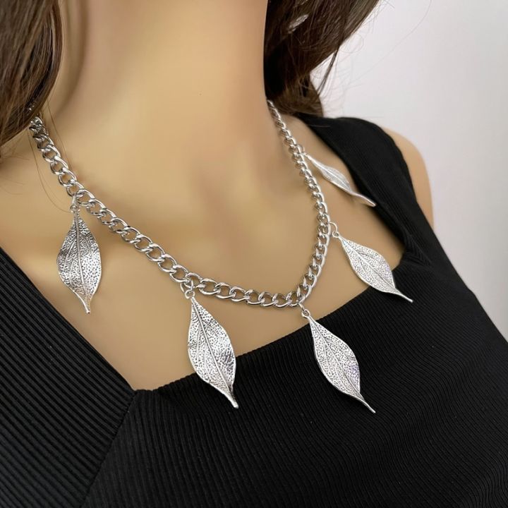 cw-punk-metal-pendant-necklace-fashion-chain-leaves-ladies-matching-jewelry