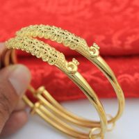 ✶ Vietnamese Sand Gold Bracelet Female Ethnic Style Peacock Brass Gold Plated Bracelet Gift for Family Wedding Gold Jewelry