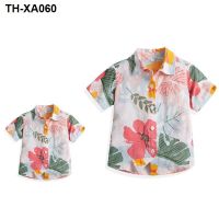 Boys shirts 2023 new medium and large childrens Kong style short-sleeved flower retro seaside beach holiday clothes