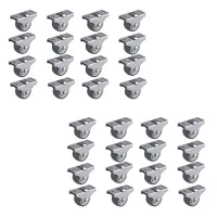 32PCS TPE Caster Wheels Duty Fixed Casters with Rigid Non-Swivel Base Ball Bearing Trolley Wheels Top Plate 1 Inch