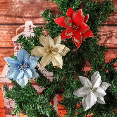 Faux Flower Ornaments For Festive Occasions Sparkling Xmas Tree Flower Decorations Sparkly Flower Home Decor For Celebrations Artificial Floral Christmas Ornaments Glitter Christmas Decorations