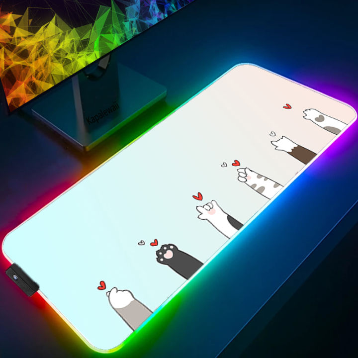 large-size-colorful-luminous-rgb-gaming-mouse-pad-anti-slip-rubber-base-computer-keyboard-mouse-pad-cat-paw-for-computer-pc-mats