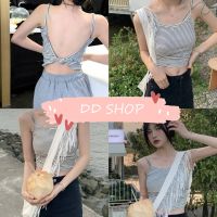 DD SHOPพร้อมส่ง 85143 เสื้อสายเดี่ยวไหมพรม ลายทางเล็กๆ ดีเทลเว้าหลังเซ็กซี่เบาๆ