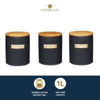 MasterClass Stoneware and Brass Effect Coffee/Sugar/Tea Canister with Airtight Bamboo Lid โถใส่ชา พร้อมฝาปิดไม้