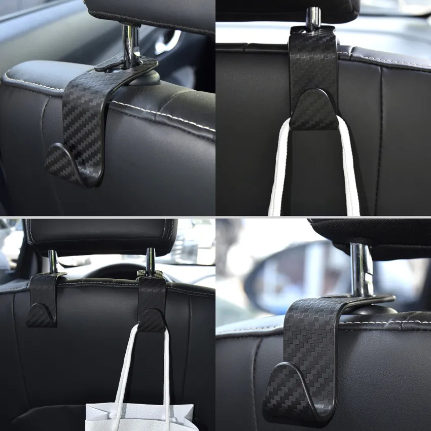 2PCS Universal Carbon Fiber Automotive Car Rear Back Seat Hooks Hanger  Vehicle-mounted Hidden Vehicle Hook Bag Organizer Holder Auto Accessories