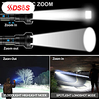 SSDSDS ความสว่างสูงชาร์จได้ไฟฉายกันน้ำปรับได้หลายเกียร์และพกพาได้สำหรับไฟดับฉุกเฉิน