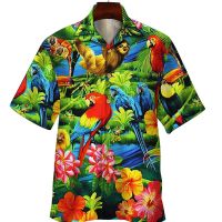 Summer Floral Parrot 3d Print Shirt Men Women Fashion Shirts Single-Breasted Short Sleeve Hawaiian Shirts Blouse Mens Clothing