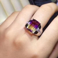 Natural ametrine mens ring two color ring 925 pure silver is plated with gold without discoloration New include