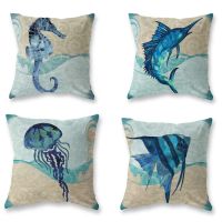 【CW】﹉❆✴  life printing pillowcase living room cushion cover home decoration seahorse jellyfish tuna pillowcase