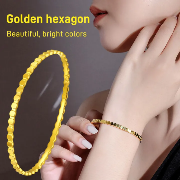 Exagon Leather Bracelet in Gold