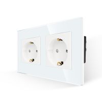 Bingoelec EU Standard Double Socket Germany Type 16A Wall Socket White Crystal Toughened Glass Panel 86x157mm 220V AC