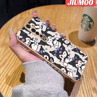 เคส JIUMOO สำหรับ OPPO Reno 2 Reno2 F เคสลายการ์ตูน Happy Kuromi ใหม่กรอบสี่เหลี่ยมเคลือบพื้นผิวเคสนิ่มซิลิกาเจลกันกระแทกเคสมือถือรวมเลนส์กล้องถ่ายรูปฝาครอบป้องกัน