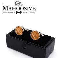 MAHOOSIVE Wooden Cufflinks Wedding Groom Round Zebra wood Cufflinks For Mens shirt accessories Casual Cuff Link mancuernas Clips Pins Tacks