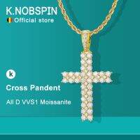 KNOBSPIN D VVS1 All Moissanite Cross Pendant Necklace Lab Grown Diamond Pass Tester With GRA S925 Sliver Necklaces For Women Man