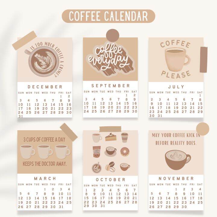 2023 Calendar Coffee Illustration and Statements | Wall Calendar, Desk