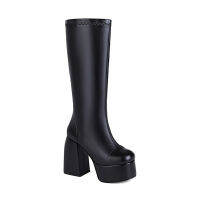 Large Size 40-48 Womens Boots Microfiber Leather Platform Thick High Heel Side Zipper Ladies Tall Boots For SpringFallWinter