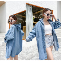 ⭐️Korea Style Jeans⭐️  พร้อมส่ง งานเสื้อยีนส์ตัวโคร่งๆ มีฮู้ด กระเป๋าข้าง คุณภาพดี