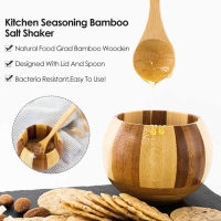[100% Original] Spice Storage Box  Spice Jar  Salt Jar  Salt Container  Spice Jar  Wood  Natural Bamboo Storage Box With Spoon For Storage  Kitchen Sp
