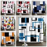Abstract Geometric Shower Curtain Colorful Geometry Squares Decorative Polyester Cloth Waterproof Shower Curtains for Bathroom