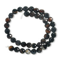 ลูกปัดหินแท้ ลักษณะเม็ดกลมเจี่ยเหลี่ยม (Faceted Round) หินโมรา (Agate) 10 mm - (สีดำ)