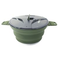 1 Piece Silicone Folding Camping Kettle Pan Pot Portable Collapsible Heat Resistant for Outdoor Hiking Khaki