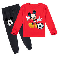 Mickey ชุดเสื้อยืดกางเกงแขนยาวสำหรับเด็กชายและเด็กหญิง,ชุดเสื้อยืดลายการ์ตูนชุดวิ่งผ้าฝ้าย Y020สำหรับเด็กสำหรับฤดูใบไม้ผลิฤดูใบไม้ร่วง