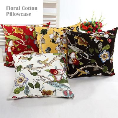 45X45/55X55CM Hot Country Style Two Sides Print Floral Pillows Cover Cotton Linen Flowers Birds Print Sofa Cushion Cover Decorative Pillows Case