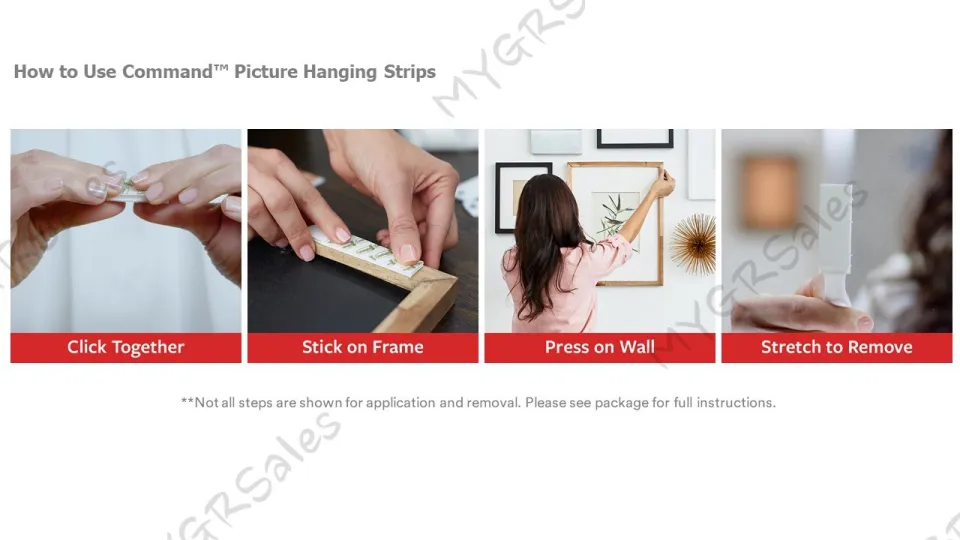 3M Command 17206 Large Picture Hanging Strips (Holds Up To 7.2kg) (4  sets/pck) Wall Adhesive