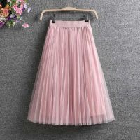 Ladies Vintage Summer Skirts Womens Casual Elastic High Waist Elegant Sexy Midi Pleated Mesh Tutu Skirt Women Tulle Skirt Female