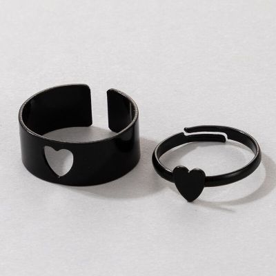 Vintage Simple Animal Butterlfly Star Moon Heart Open Rings For Women Girls Gothic Jewelry 2PCS Punk Black Couple Ring Set Adhesives Tape