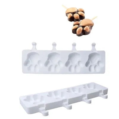 4 Dessert Mould Juice Silicone Sucker Popsicle Fruit Ice Shape Tray Paw Bear Cute