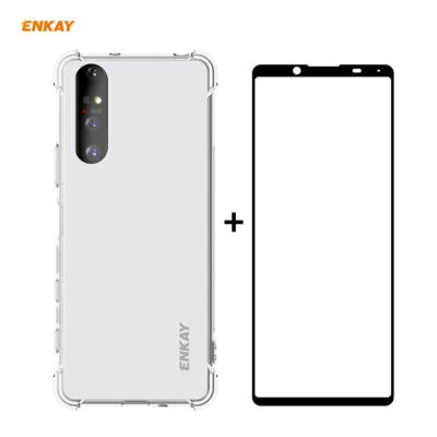 (EForgalaxy) สำหรับ Sony Xperia 5 II Hat-Prince ENKAY Clear TPU เคสกันกระแทกนุ่มป้องกันการลื่น + 0.26มม. 9ชั่วโมง2.5D กาวเต็มกระจกนิรภัยป้องกันทุกสัดส่วนฟิล์มเคสโทรศัพท์แบบกระจก