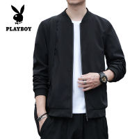 PLAYBOY แจ็คเก็ตเบาสำหรับผู้ชาย แจ็คเก็ตบางธุรกิจ Zippers Minimalist Jacket Wind Coat V Neck แจ็คเก็ตแขนยาว