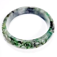 (J54) กำไลหยก แกะสลัก พม่าแท้ Jadeite Type A  Size 56.8 mm. หยกแท้ 100% งานแกะสวยปราณีต งดงาม