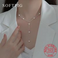 SOFTPIG Real 925 Sterling Silver Geometric Zircon Round Pearl Choker Necklace For Women Cute Fine Jewelry Minimalist Accessories